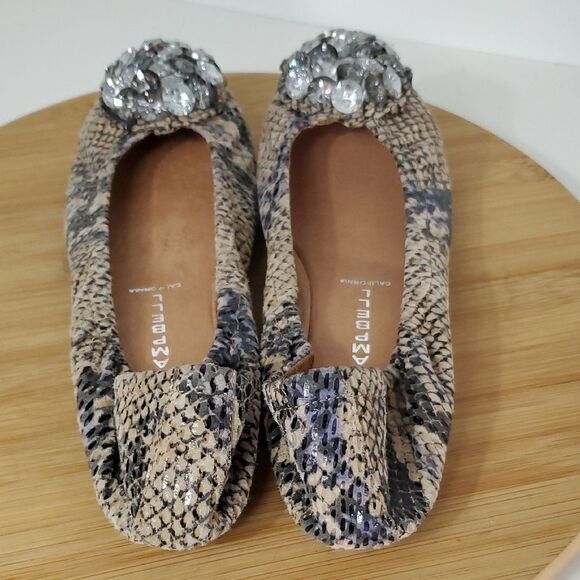 Jeffrey Campbell Snake Print Leather Ballet Flats with Gem Accents Women's 8 - Picture 7 of 9